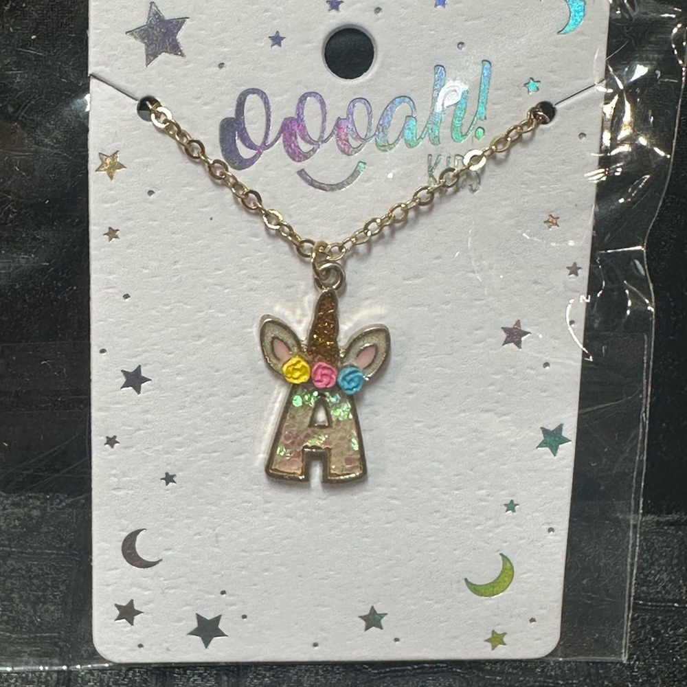 OOOah! Unicorn Pendant Necklace - Gold and Multicolor with initials.
